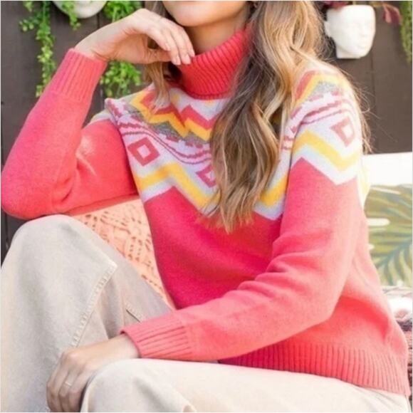 THML Coral Fair Isle Turtleneck Sweater, Size S - Picture 7 of 9